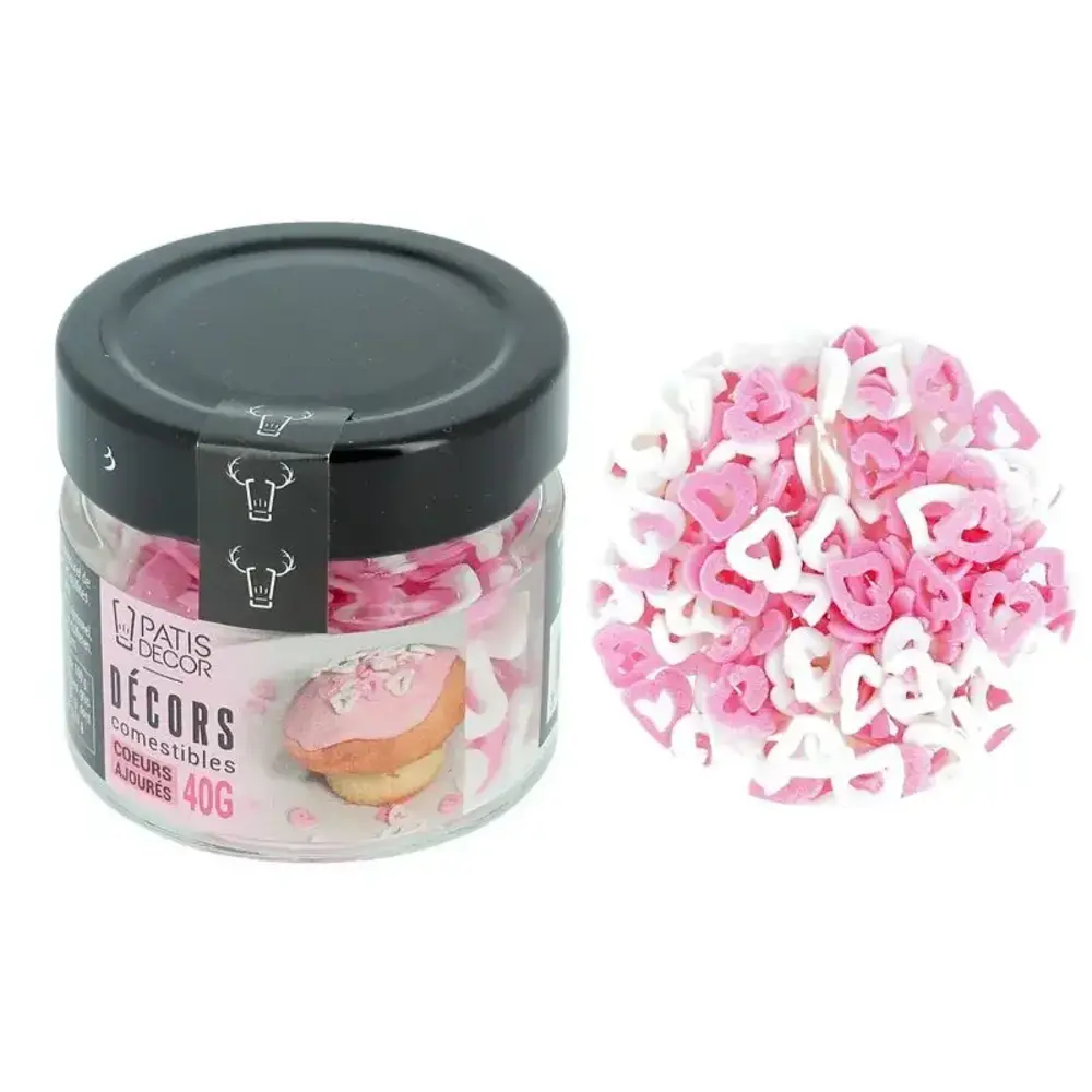 Patis Decor Pink and white openwork sugar hearts, edible decorations, 40 g Patis Decor Pink and white openwork sugar hearts, edible decorations, 40 g