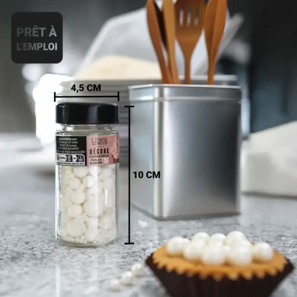 Patis Decor Assorted white pearlescent sugar pearls, 4 sizes (1, 3, 8, 13 mm), 70 g Patis Decor Assorted white pearlescent sugar pearls, 4 sizes (1, 3, 8, 13 mm), 70 g