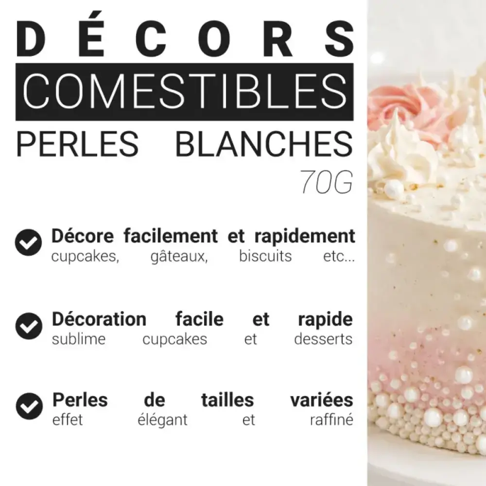 Patis Decor Witte parelmoer suikerparels assorti, 4 maten (1, 3, 8, 13 mm), 70 g