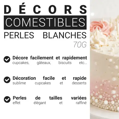 Patis Decor Assorted white pearlescent sugar pearls, 4 sizes (1, 3, 8, 13 mm), 70 g Patis Decor Assorted white pearlescent sugar pearls, 4 sizes (1, 3, 8, 13 mm), 70 g