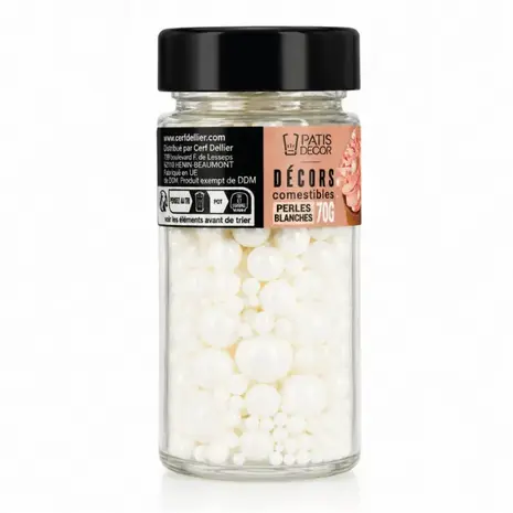 Patis Decor Witte parelmoer suikerparels assorti, 4 maten (1, 3, 8, 13 mm), 70 g