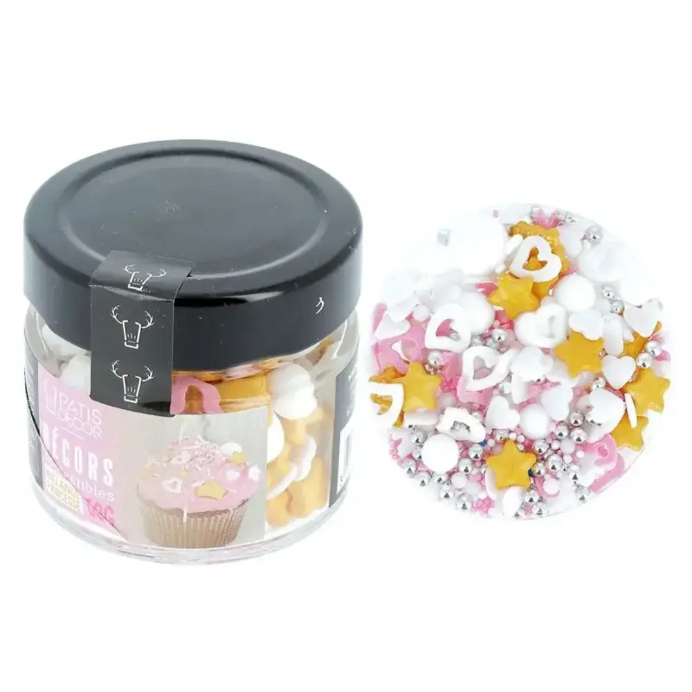 Patis Decor Princess edible decoration mix, beads, hearts and gold crowns, 60 g Patis Decor Princess edible decoration mix, beads, hearts and gold crowns, 60 g