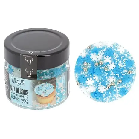 Patis Decor Suiker sneeuwvlokjes assorti, eetbare decoratie, hersluitbare pot, 60 g Patis Decor Suiker sneeuwvlokjes assorti, eetbare decoratie, hersluitbare pot, 60 g