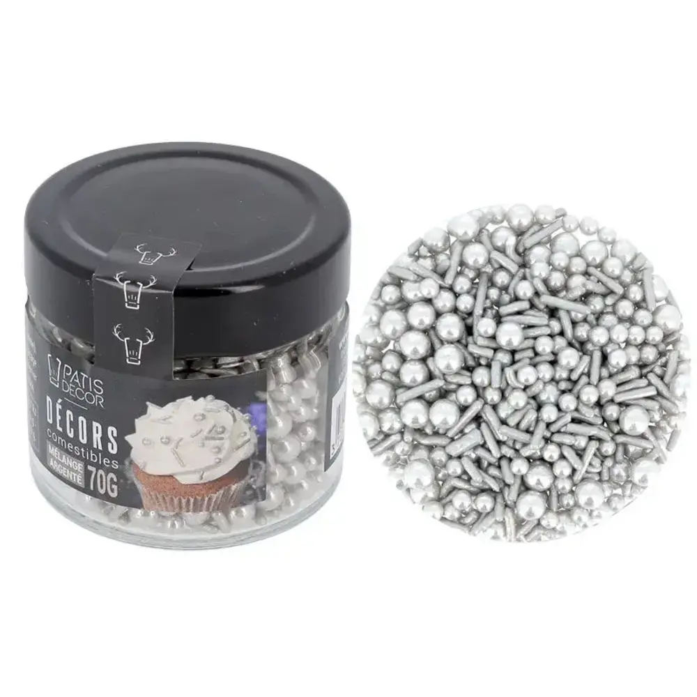 Patis Decor Silver edible decoration mix, strands and assorted pearls, 70 g Patis Decor Silver edible decoration mix, strands and assorted pearls, 70 g