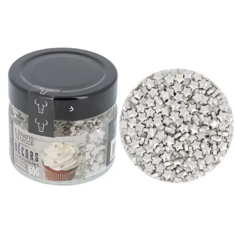 Patis Decor Silver sugar stars, edible decorations, 60 g