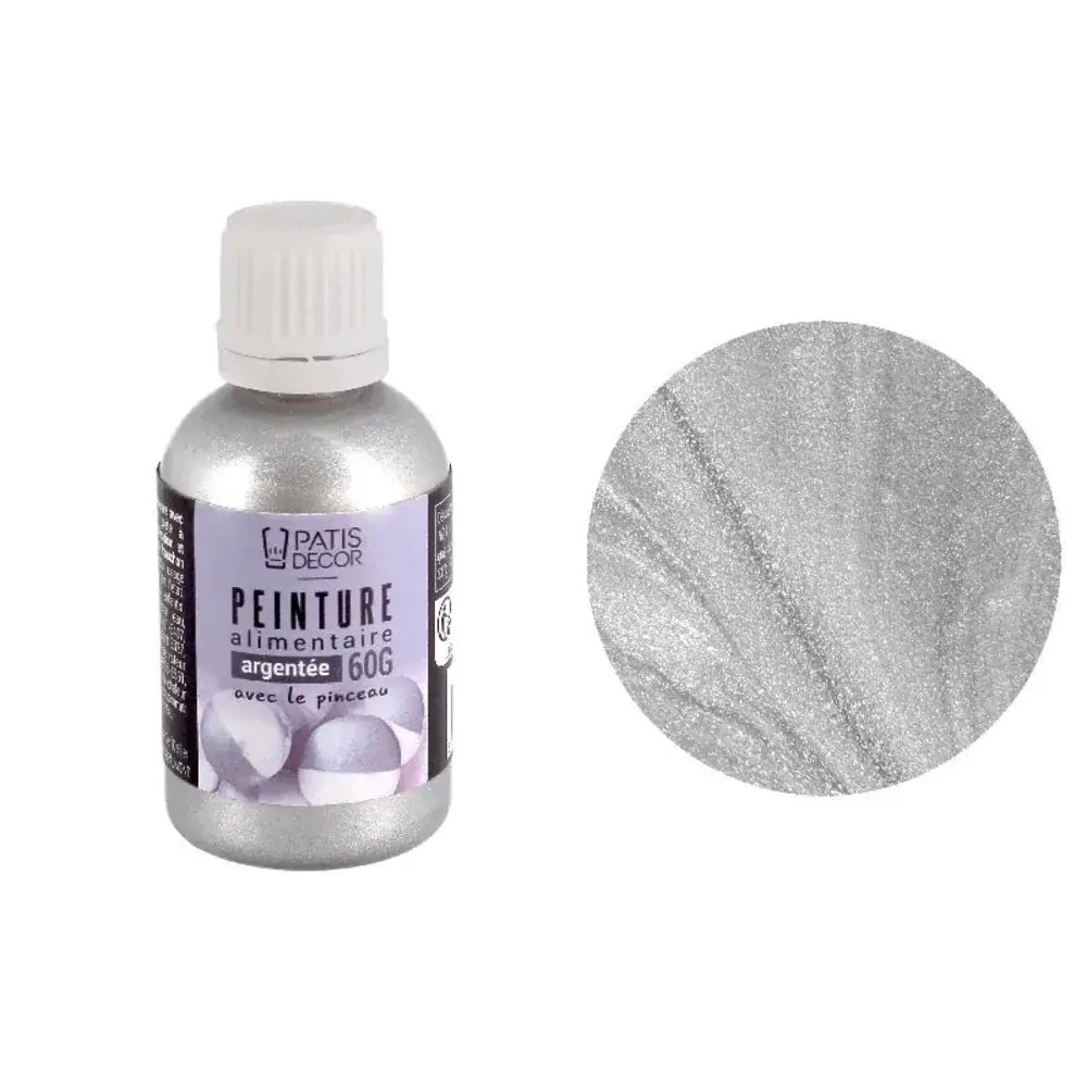 Patis Decor Silver food paint, ready to use with applicator brush, 60 g Patis Decor Silver food paint, ready to use with applicator brush, 60 g