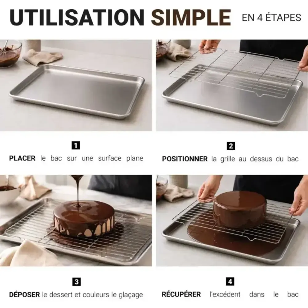 Patis Decor Glazing kit, stainless steel rack and drip tray, 45 x 33 cm