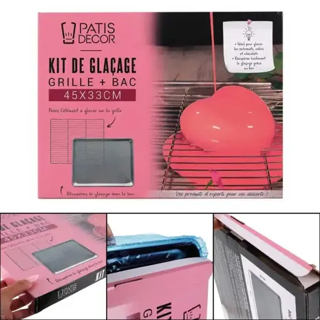 Patis Decor Glazing kit, stainless steel rack and drip tray, 45 x 33 cm