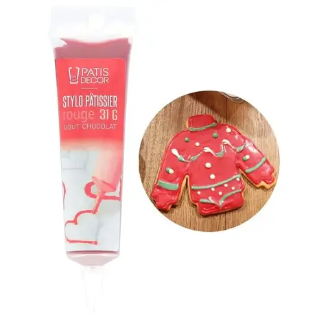 Patis Decor Rode pâtisseriestift met chocoladesmaak, voor schrijven en decoreren, 31 g Patis Decor Rode pâtisseriestift met chocoladesmaak, voor schrijven en decoreren, 31 g