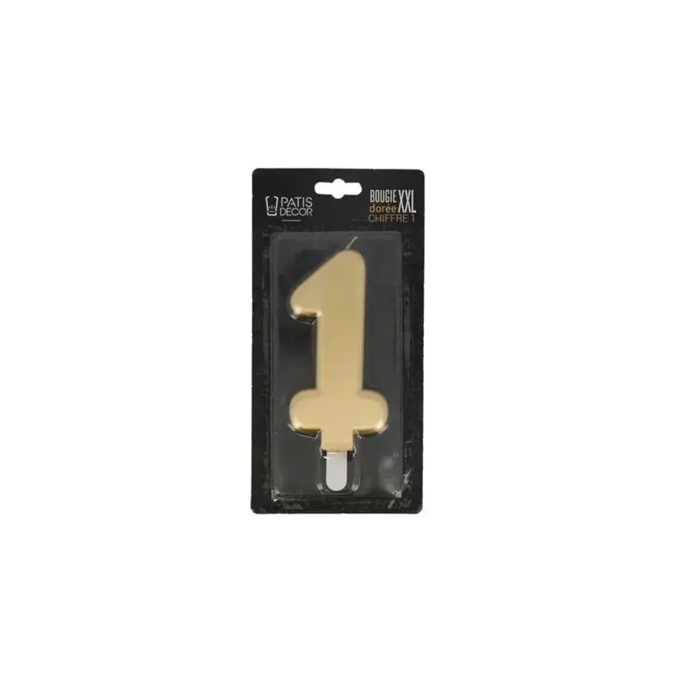 Patis Decor Gouden XXL verjaardagskaars, cijfer 1, 15 cm, voor taarten