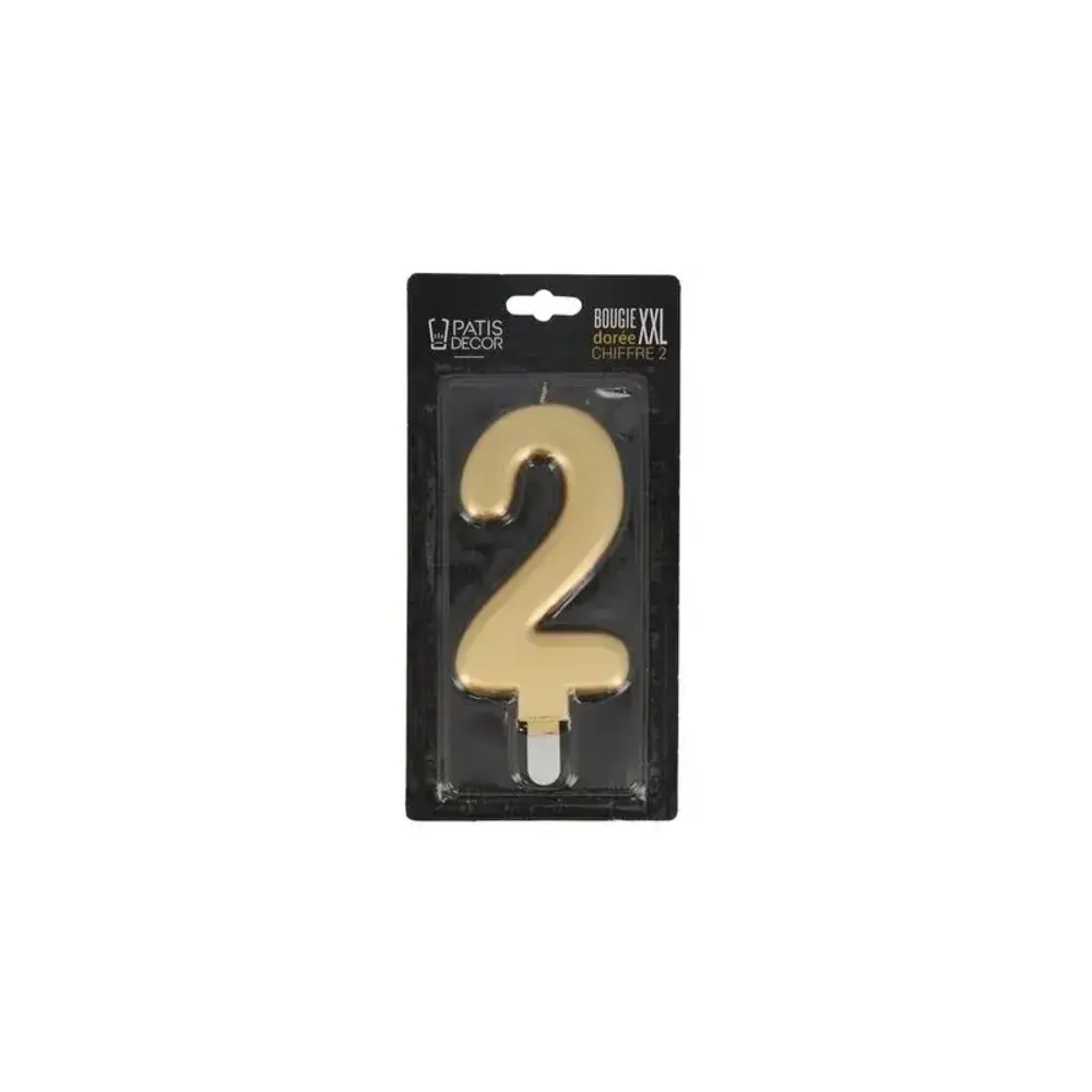 Patis Decor Gouden XXL verjaardagskaars, cijfer 2, 15 cm, voor taarten