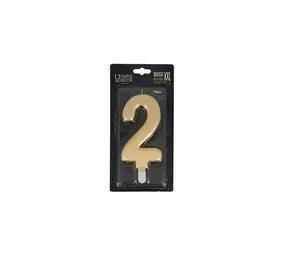 Patis Decor Gouden XXL verjaardagskaars, cijfer 2, 15 cm