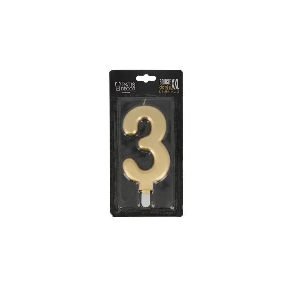 Patis Decor Gold XXL birthday candle, number 3, 15 cm, for cakes