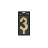 Patis Decor Gouden XXL verjaardagskaars, cijfer 3, 15 cm