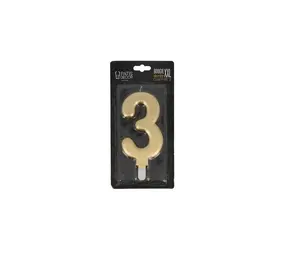 Patis Decor Gouden XXL verjaardagskaars, cijfer 3, 15 cm