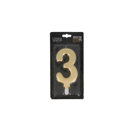 Patis Decor Gold XXL birthday candle, number 3, 15 cm, for cakes