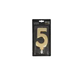 Patis Decor Gouden XXL verjaardagskaars, cijfer 5, 15 cm