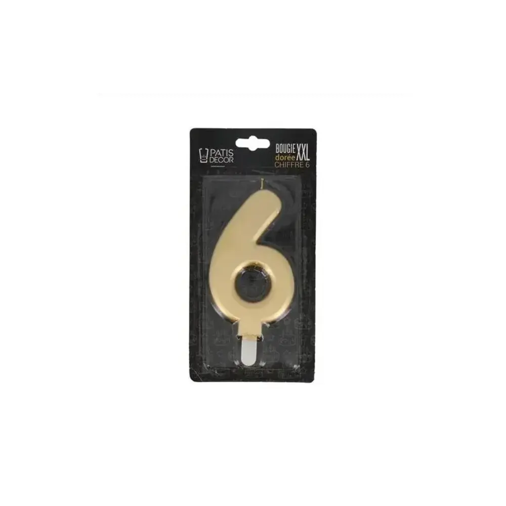 Patis Decor Gouden XXL verjaardagskaars, cijfer 6, 15 cm, voor taarten