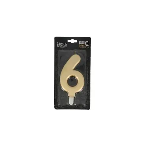 Patis Decor Gouden XXL verjaardagskaars, cijfer 6, 15 cm, voor taarten