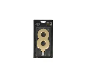 Patis Decor Gouden XXL verjaardagskaars, cijfer 8, 15 cm
