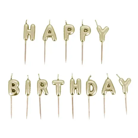 Patis Decor Gouden Happy Birthday letter-prikkaarsjes, set van 13