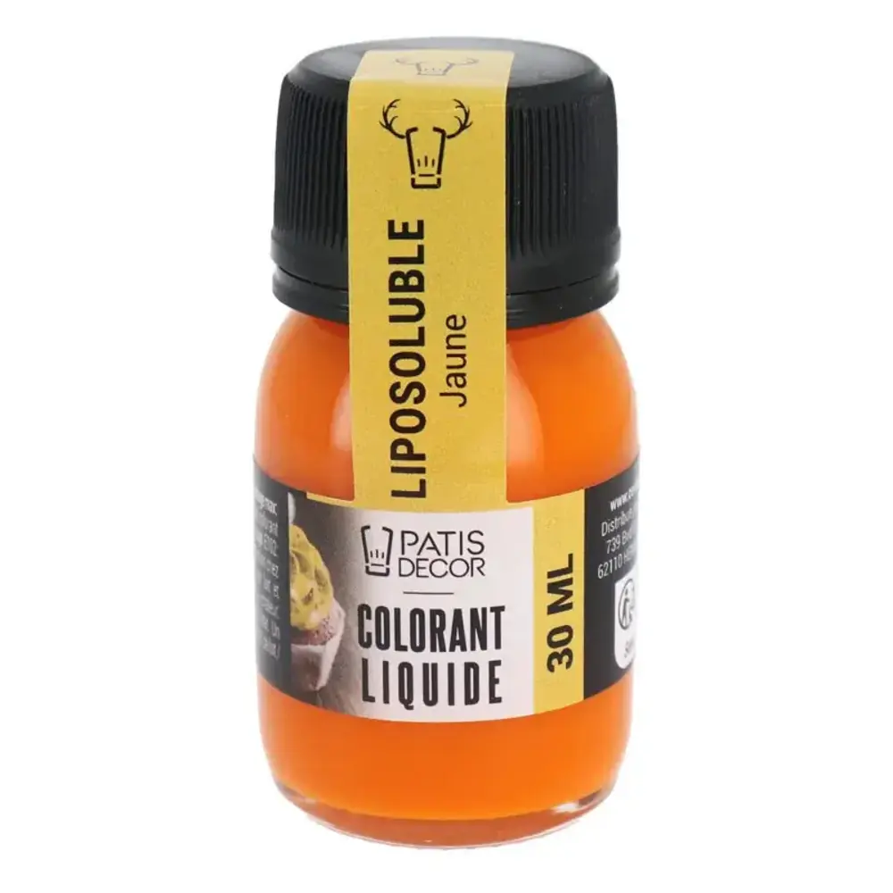 Patis Decor Gele vetoplosbare vloeibare voedingskleurstof, 30 ml Patis Decor Gele vetoplosbare vloeibare voedingskleurstof, 30 ml