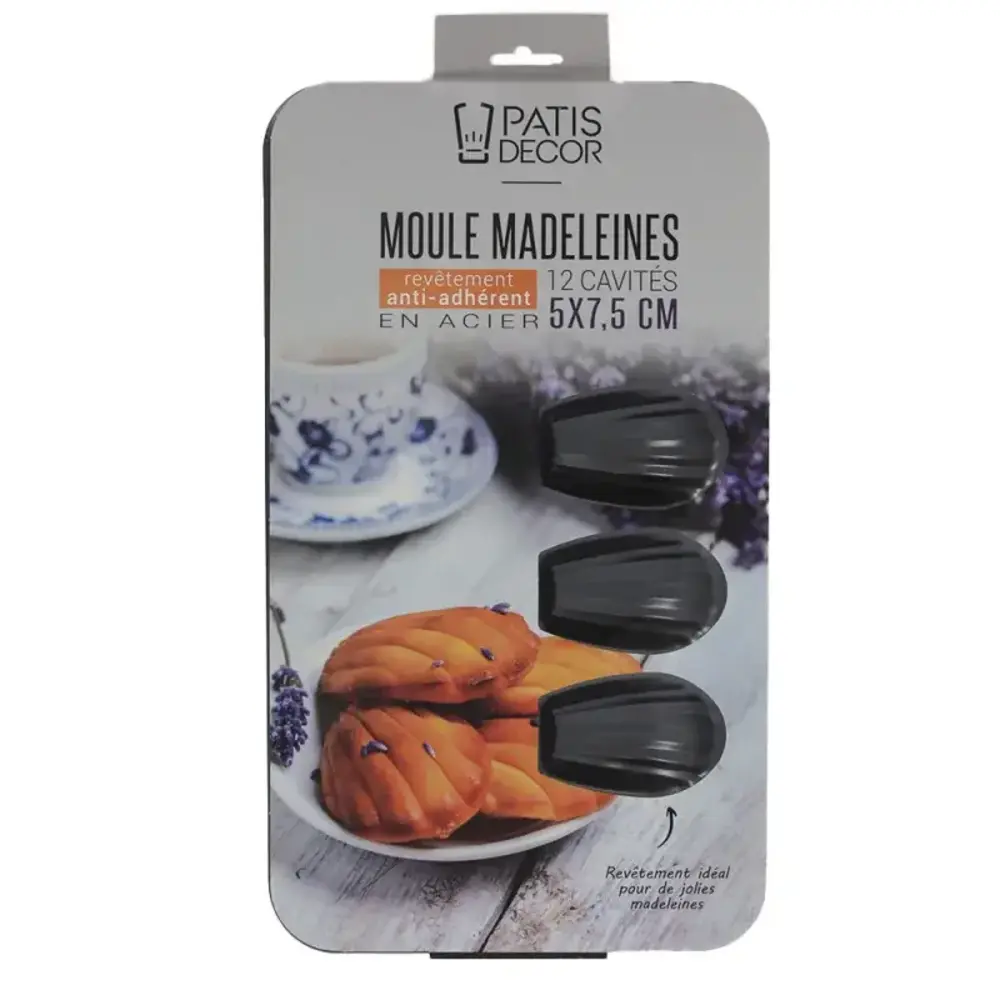 Patis Decor Madeleine mould, 12 cavities (7.5 x 5 cm), non-stick steel, PFAS-free