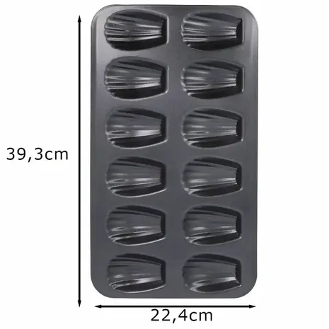 Patis Decor Madeleinevorm, 12 vormpjes (7,5 x 5 cm), antiaanbak staal, PFAS-vrij