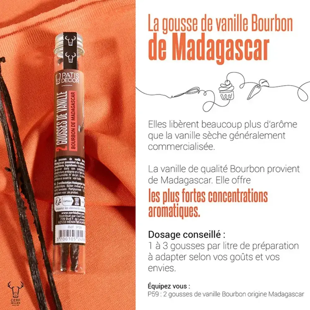 Patis Decor Bourbon Madagascar vanilla pods, supple and plump, pack of 2 Patis Decor Bourbon Madagascar vanilla pods, supple and plump, pack of 2