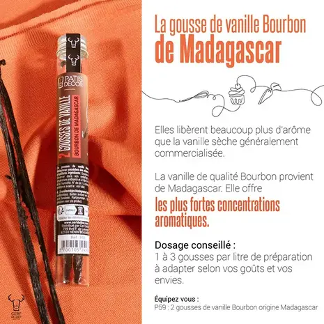 Patis Decor Bourbon Madagascar vanillestokjes, soepel en vlezig, set van 2