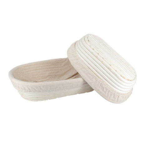 Patis Decor Ovaal rotan en linnen rijsmandje (banneton), 25 x 14 cm, voor een brood van 500 g Patis Decor Ovaal rotan en linnen rijsmandje (banneton), 25 x 14 cm, voor een brood van 500 g