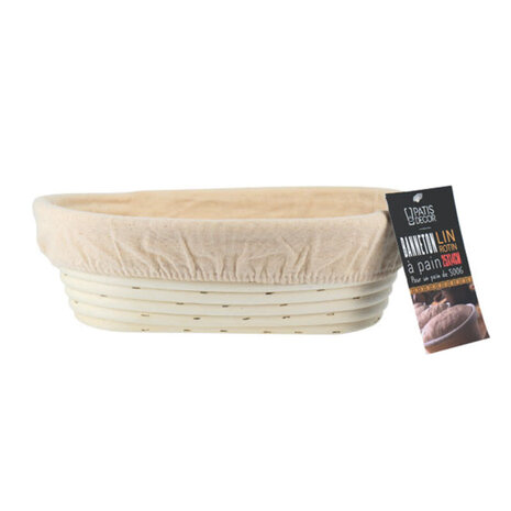 Patis Decor Oval rattan and linen banneton proofing basket, 25 x 14 cm, for a 500 g loaf
