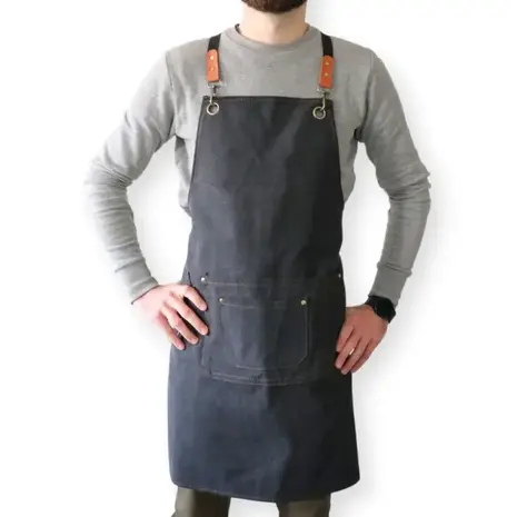 Patis Decor Adjustable apron in black denim look with three pockets, cotton and polyester