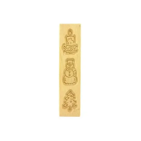 Patis Decor Traditional beech wood speculoos mold with candle, snowman and fir tree shapes, 30 cm