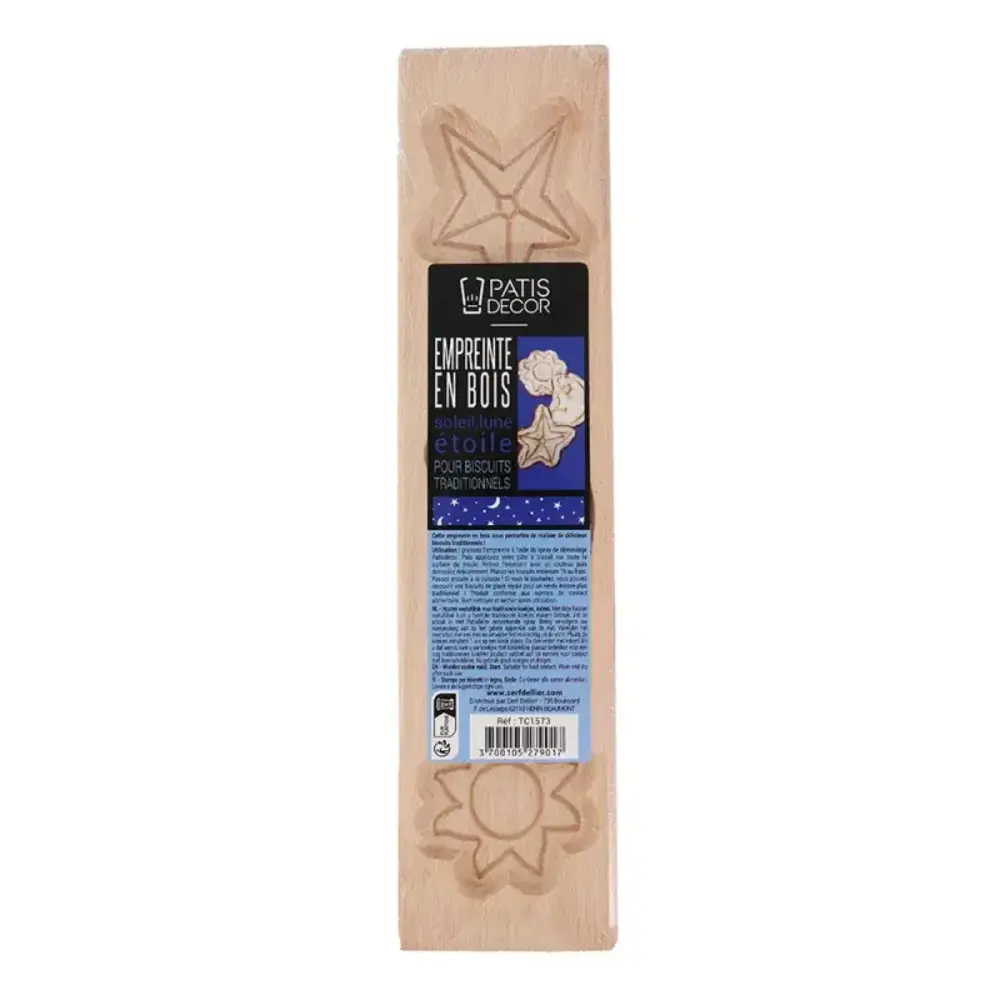 Patis Decor Traditionele speculaasplank van beukenhout met zon, maan en ster, 30 cm Patis Decor Traditionele speculaasplank van beukenhout met zon, maan en ster, 30 cm