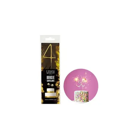 Patis Decor Gold sparkler candle in the shape of the number 4 for birthday cakes, 18 cm