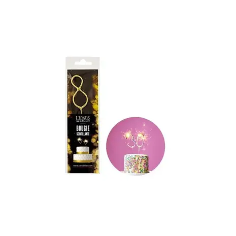 Patis Decor Gold sparkler candle in the shape of the number 8 for birthday cakes, 18 cm