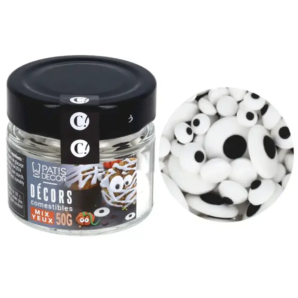 Patis Decor Eetbare 3D-suikeroogjes voor taartdecoratie, gemengde maten 7 tot 18 mm, 50 g