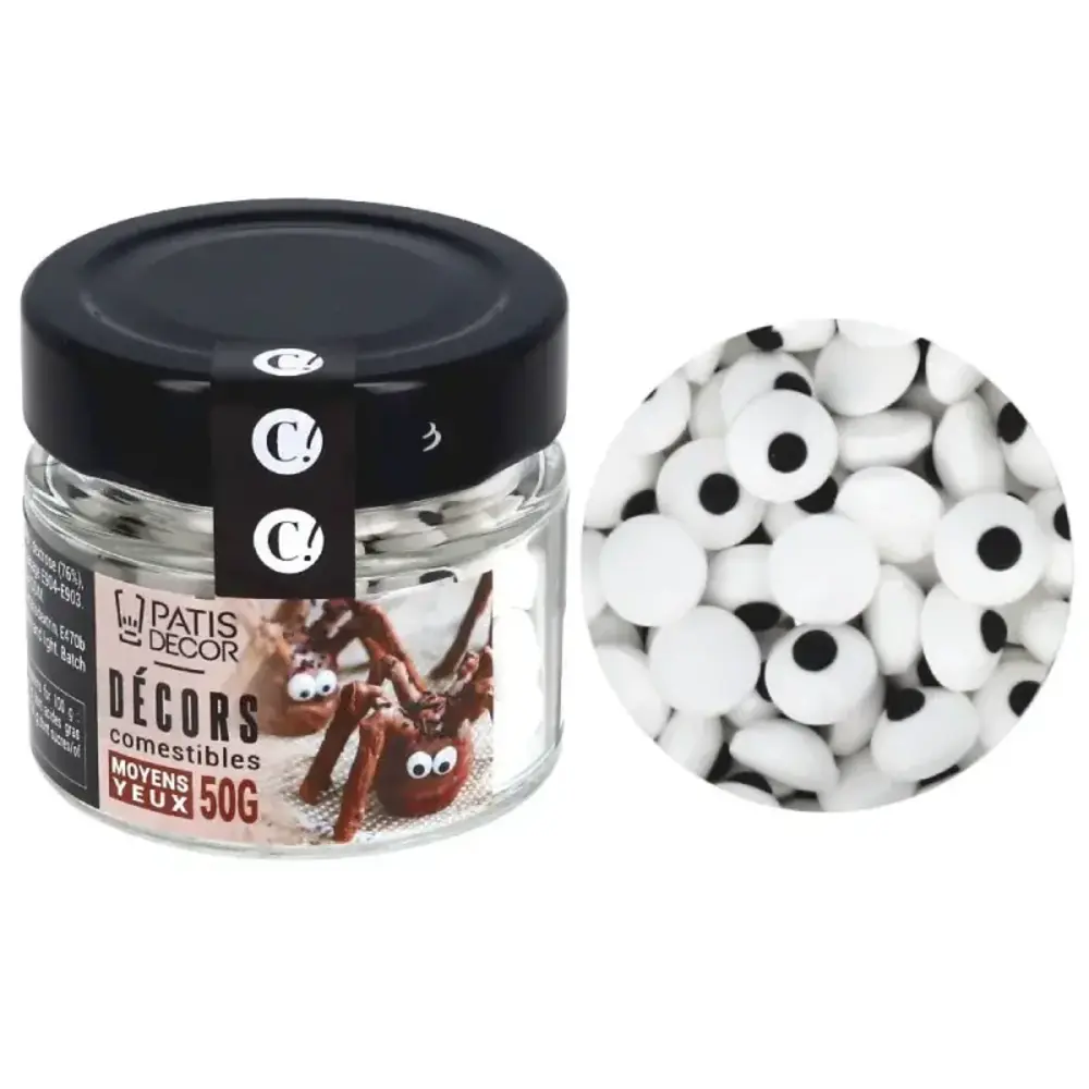 Patis Decor Eetbare 3D-suikeroogjes voor taartdecoratie, middelgroot 10 mm, 50 g