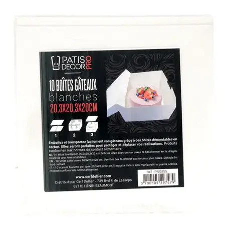 Patis Decor White square cardboard cake box for packing and transporting cakes, 25 x 25 x 20 cm (pack of 10) Patis Decor White square cardboard cake box for packing and transporting cakes, 25 x 25 x 20 cm (pack of 10)