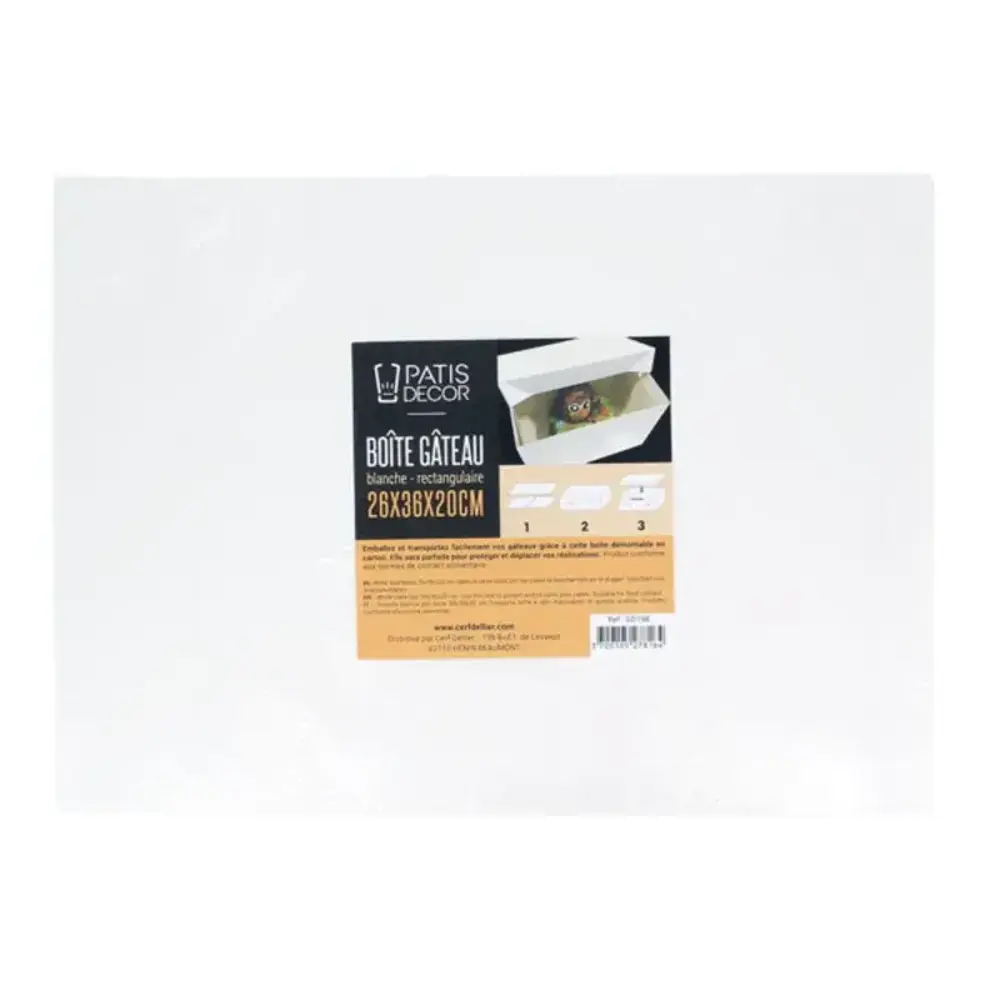 Patis Decor White rectangular cardboard cake box for packing and transporting cakes, 26 x 36 x 20 cm Patis Decor White rectangular cardboard cake box for packing and transporting cakes, 26 x 36 x 20 cm