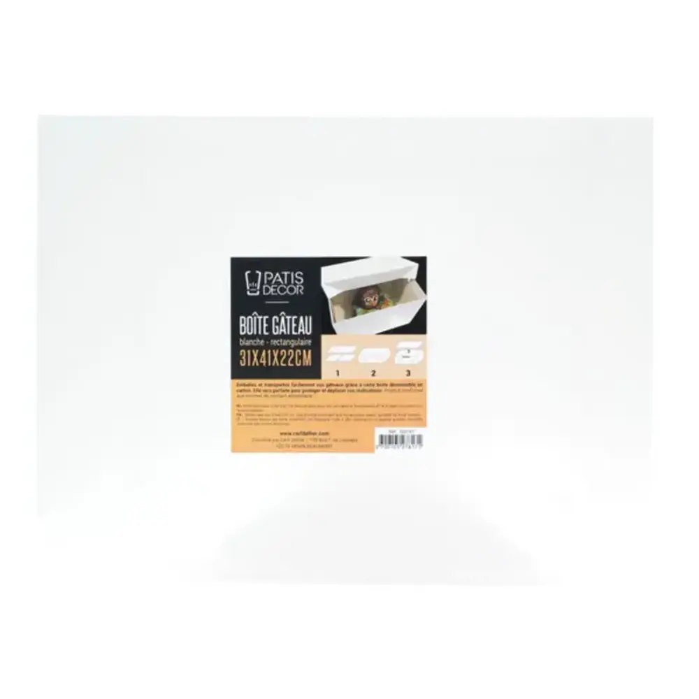Patis Decor White rectangular cardboard cake box for packing and transporting cakes, 31 x 41 x 22 cm Patis Decor White rectangular cardboard cake box for packing and transporting cakes, 31 x 41 x 22 cm