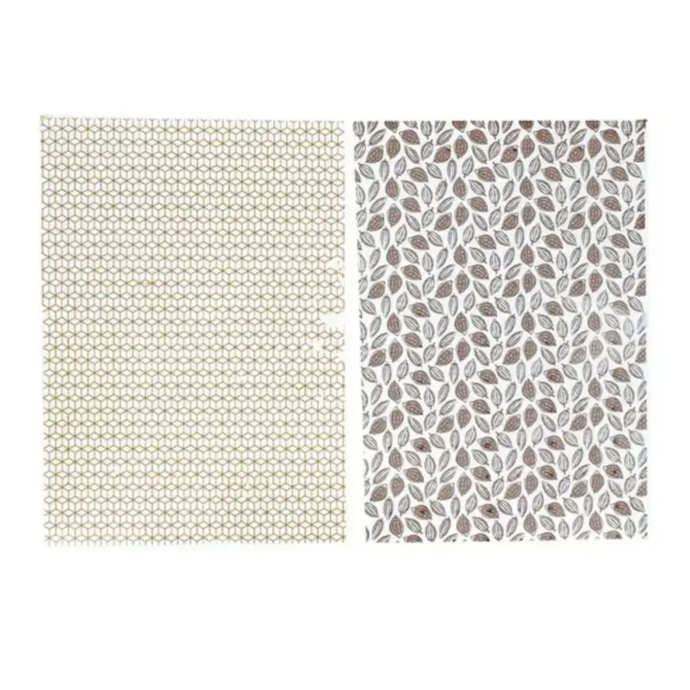 Patis Decor Chocolate transfer sheets with cocoa pods and geometric motifs designs for decorating chocolate, set of 4