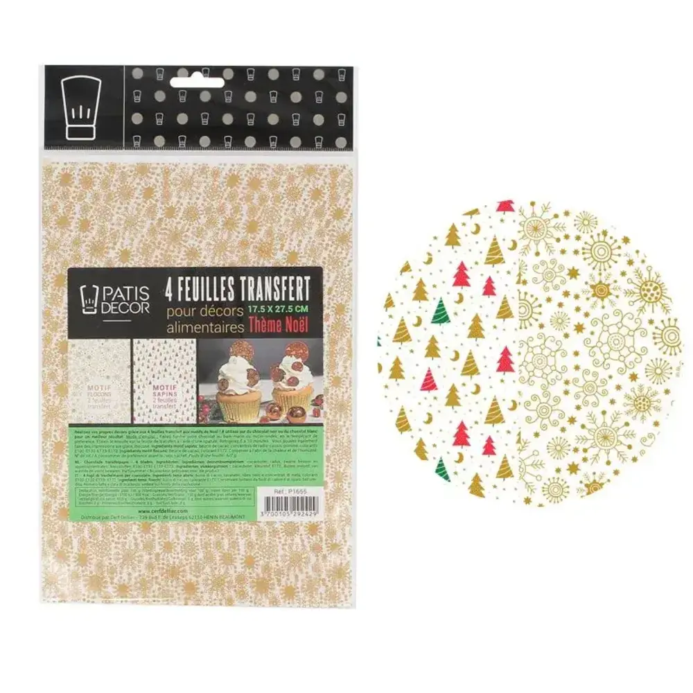 Patis Decor Chocolade transfervellen met geassorteerde kerstmotieven voor het versieren van chocolade, set van 4