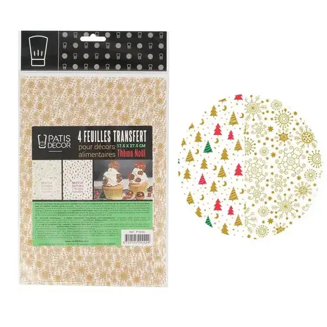 Patis Decor Chocolate transfer sheets with assorted Christmas motifs designs for decorating chocolate, set of 4
