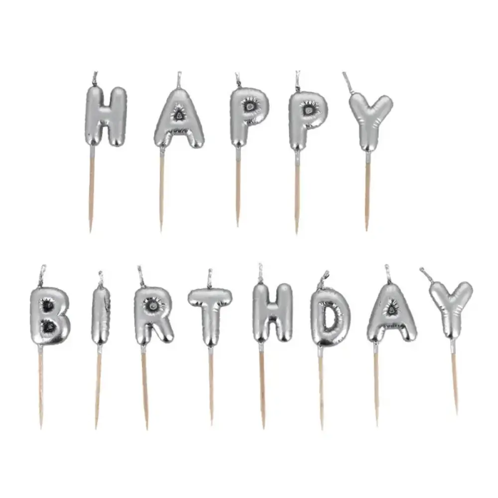 Patis Decor Silver Happy Birthday letter pick candles for birthday cakes, pack of 13 Patis Decor Silver Happy Birthday letter pick candles for birthday cakes, pack of 13