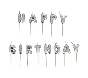 Patis Decor Silver Happy Birthday pick candles, pack of 13