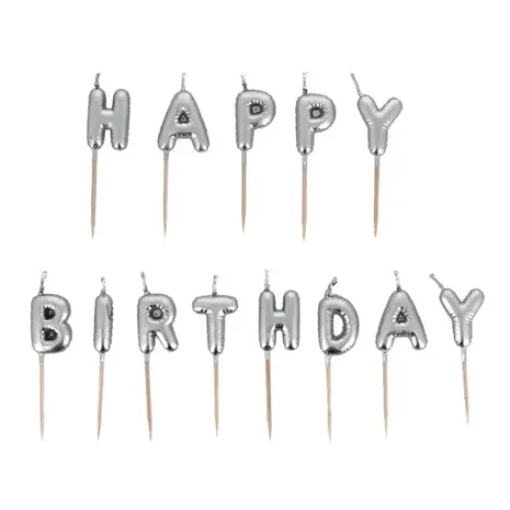 Patis Decor Silver Happy Birthday letter pick candles for birthday cakes, pack of 13 Patis Decor Silver Happy Birthday letter pick candles for birthday cakes, pack of 13