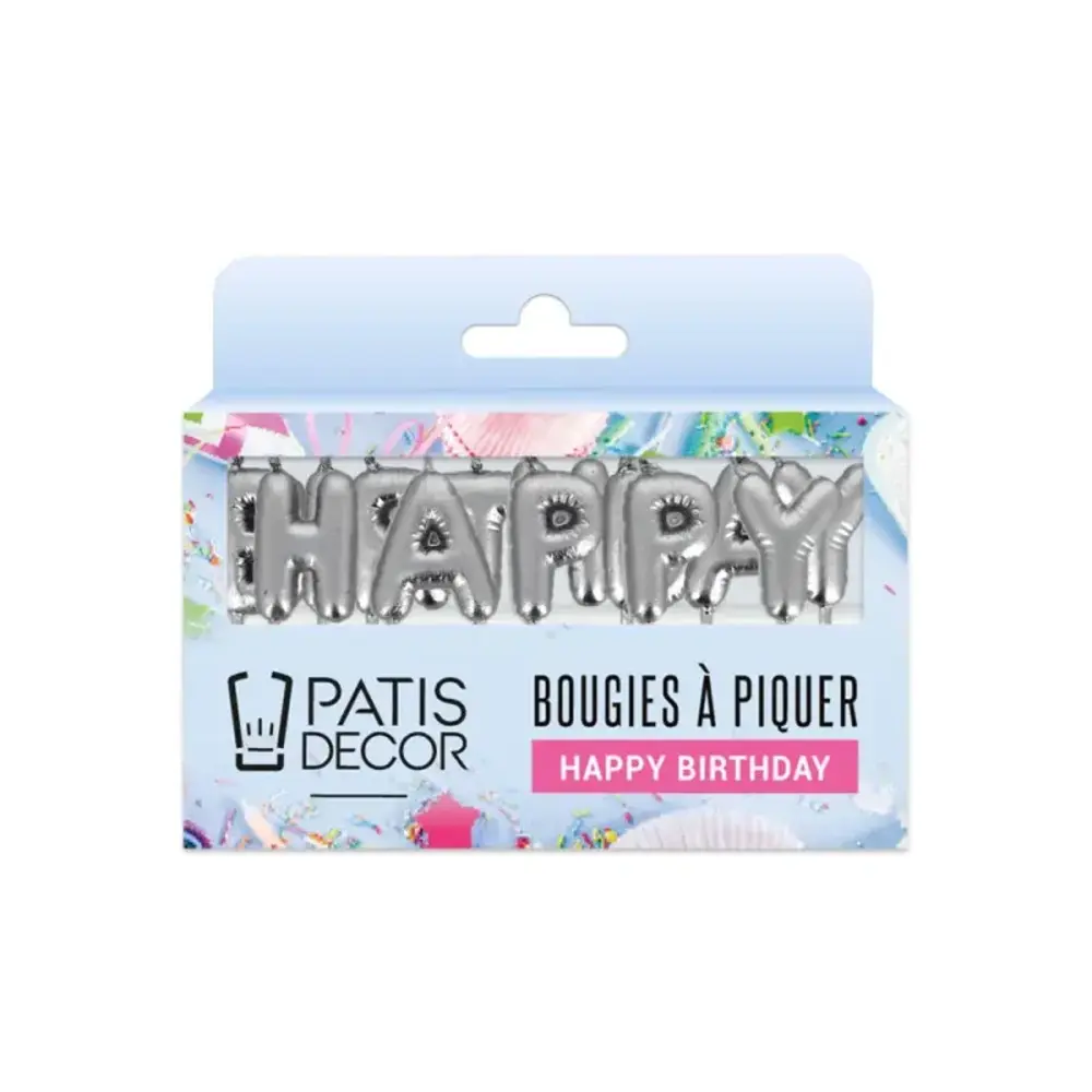 Patis Decor Silver Happy Birthday letter pick candles for birthday cakes, pack of 13 Patis Decor Silver Happy Birthday letter pick candles for birthday cakes, pack of 13