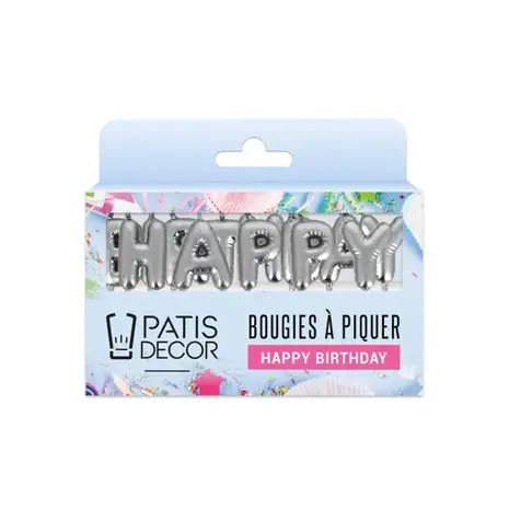 Patis Decor Silver Happy Birthday letter pick candles for birthday cakes, pack of 13 Patis Decor Silver Happy Birthday letter pick candles for birthday cakes, pack of 13